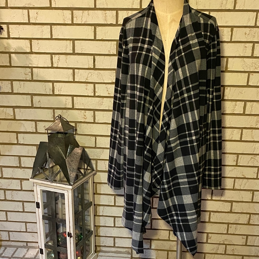 Plaid Open Front Cardigan Sweater